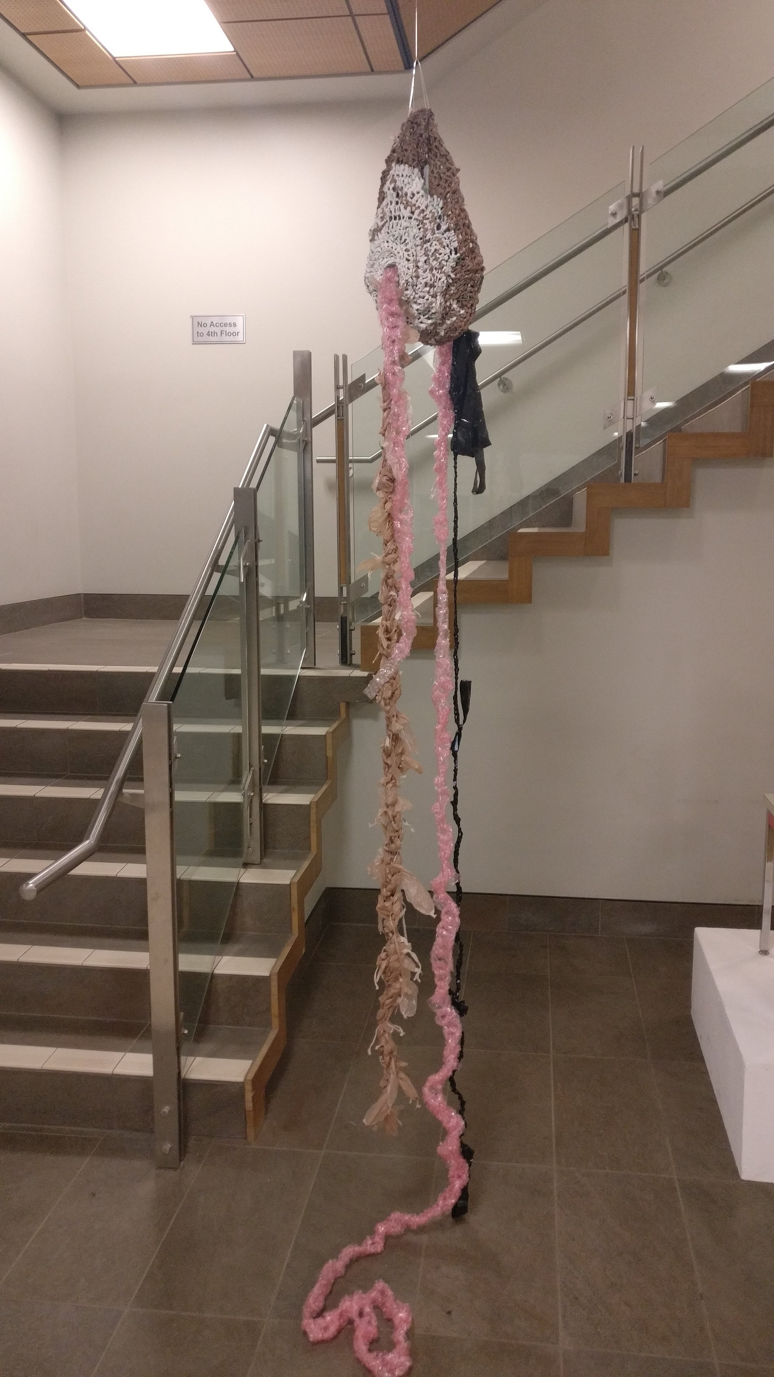 A sculpture made of plastic yarn by Catherine Todd-McCoy for ARTCycled 2018